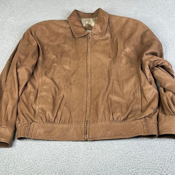 Remy Bomber Leather Jacket Mens 42 Tan Brown Suede Full Zip Lined USA Vintage - Picture 12 of 16